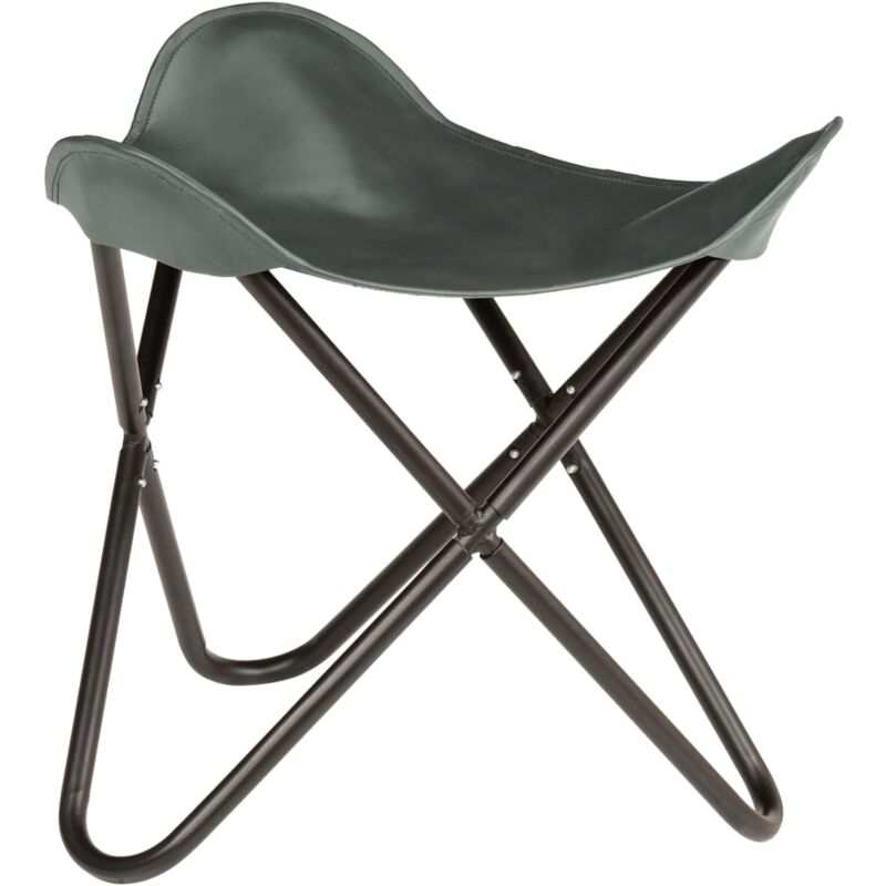 

vidaXL Taburete Butterfly de Cuero Auténtico Gris - Gris