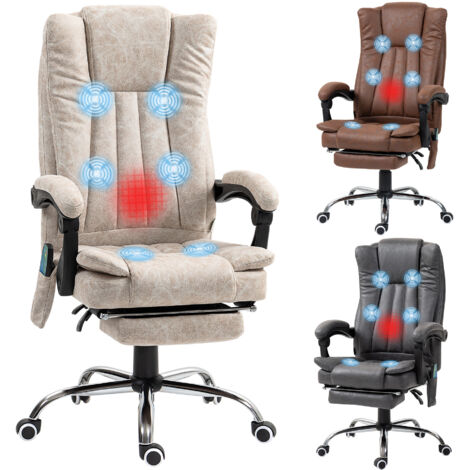 Silla de masaje con 6 puntos de masaje reclinable con altura ajustable función de calefacción reposapiés retráctil y control remoto crema