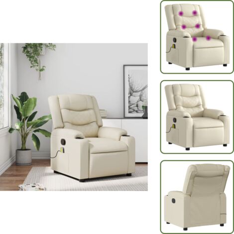 Silla de masaje con masaje - vidaXL Sillón reclinable de masaje cuero sintético crema - Silla ergonómica
