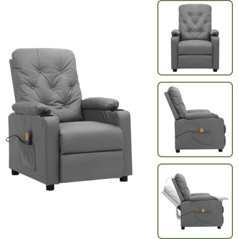Silla de masaje con reposapiés - vidaXL Sillón de masaje de cuero sintético gris - Silla de masaje con respaldo ajustable
