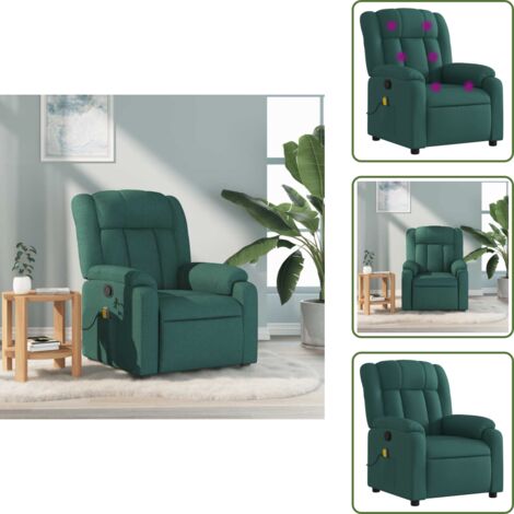 Silla de masaje con vibración - vidaXL Sillón de masaje reclinable de tela verde oscuro - Silla de masaje para casa