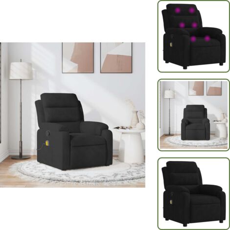 Silla de masaje con vibración - vidaXL Sillón de masaje reclinable de terciopelo negro - Silla de masaje de terciopelo