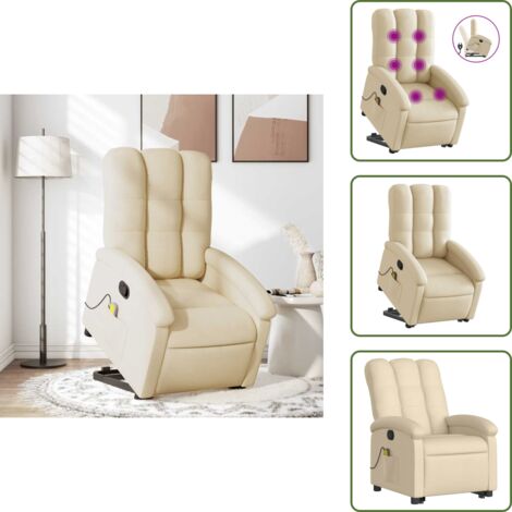 Silla de masaje para adultos - vidaXL Silla de masaje reclinable de pie de tela color crema - Silla de masaje para personas mayores