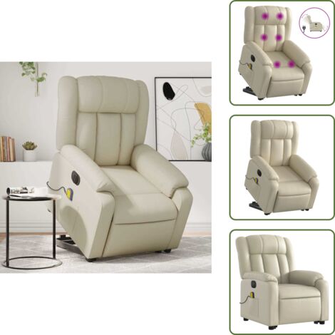 Silla de masaje para adultos - vidaXL Sillón de masaje elevable eléctrico cuero sintético crema - Silla de masaje con vibración