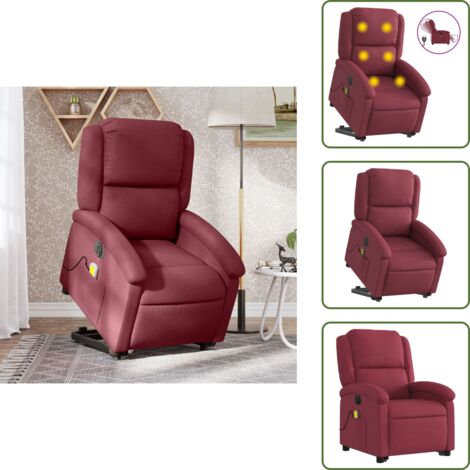 Silla de masaje para adultos - vidaXL Sillón de masaje elevable eléctrico tela rojo tinto - Silla de masaje con vibración