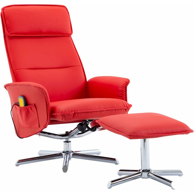 

Silla de masaje reclinable con reposapiés cuero sintético rojo
