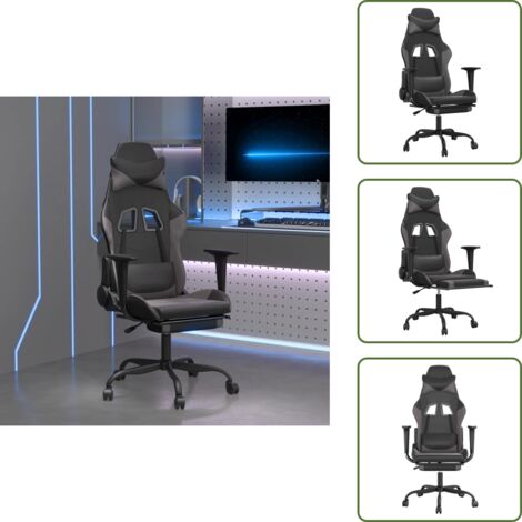 Silla de masaje - vidaXL Silla gaming de masaje y reposapiés cuero sintético negro gris - Silla de oficina