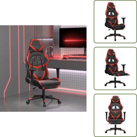Silla de masaje - vidaXL Silla gaming de masaje y reposapiés cuero sintético negro rojo - Silla de trabajo