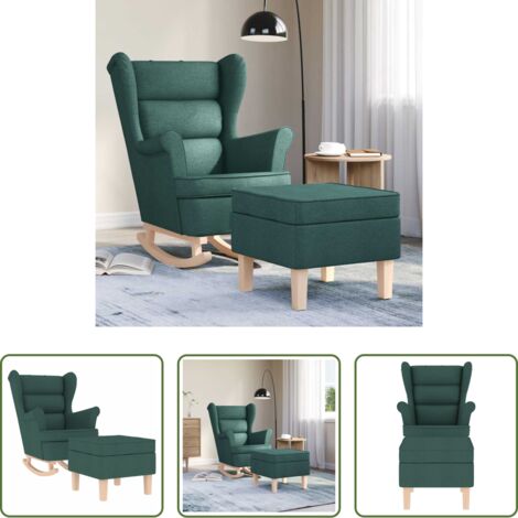 Silla de mecedora -  Sillón mecedora con taburete tela verde oscuro