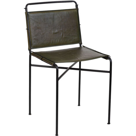 Silla de metal y cuero marrón 48x46x89