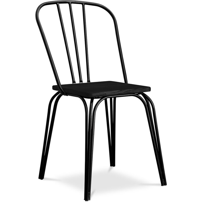 

Silla de metal y madera oscura estilo industrial - Lillor Negro Madera, Hierro