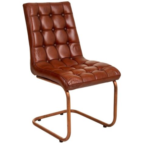 Silla de metal y piel marrón 46x46x93
