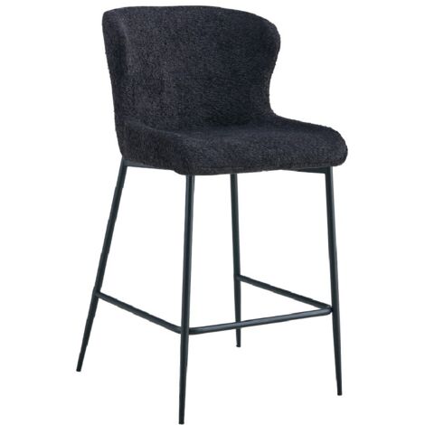 Silla de mostrador LISE – Tela rizada en color gris oscuro – Patas de metal negro – Estilo diseño/industrial