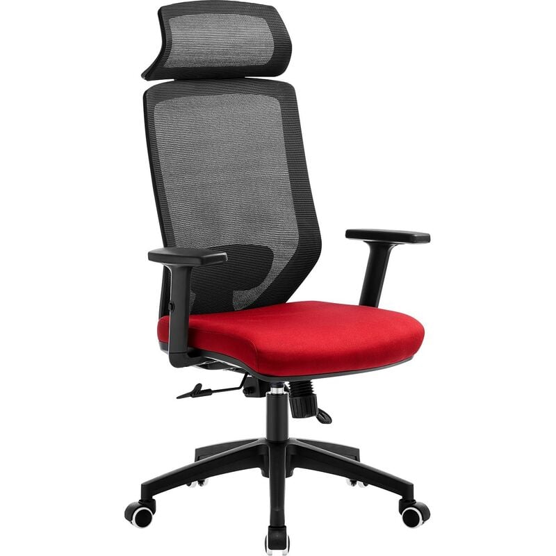 

Sillón de oficina CLAYTON, negro, malla negra, tejido rojo