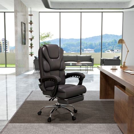 Silla de Oficina con 6 Puntos de Masaje Silla de Escritorio Reclinable de PU con Control Remoto 63x57x118-126 cm Marrón