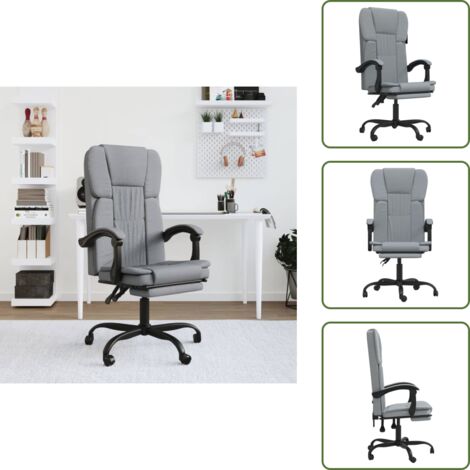 Silla de oficina con altura regulable - vidaXL Silla de oficina reclinable de tela gris claro - Silla de oficina giratoria