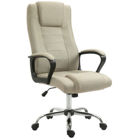 Silla de oficina con aspecto de lino, regulable en altura, función de balanceo, 5 ruedas, beige