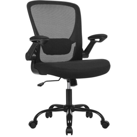 Silla de oficina con reposabrazos abatibles silla de oficina de lona asiento giratorio 360° soporte lumbar ajustable ahorra espacio color negro 120005862