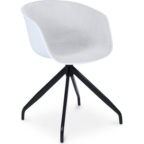 Silla de Oficina con Reposabrazos Tapizada - Silla de Escritorio - Blanco y Negro - Jodie