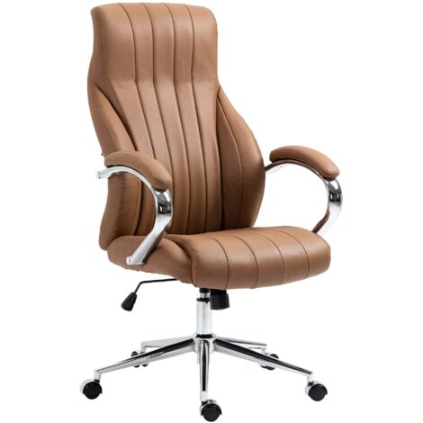 Silla de oficina con reposabrazos y costuras verticales en auténtico marrón claro gris estructura de metal cromado 100007024