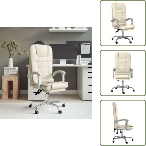 Silla de oficina con respaldo ajustable - vidaXL Silla de oficina reclinable masaje cuero sintético color crema - Silla de oficina con función de masaje