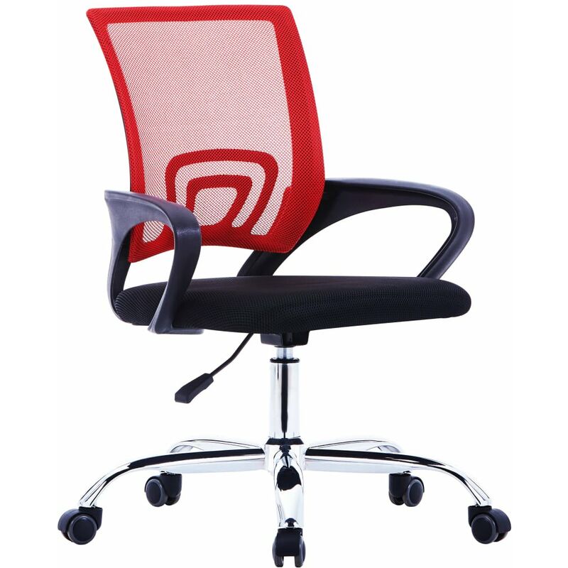 

Silla de oficina con respaldo de malla y tela roja