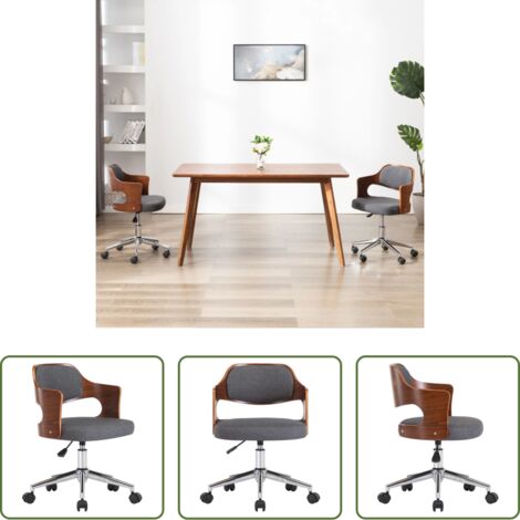 Silla de oficina con respaldo -  Silla de oficina giratoria de madera curvada y tela gris