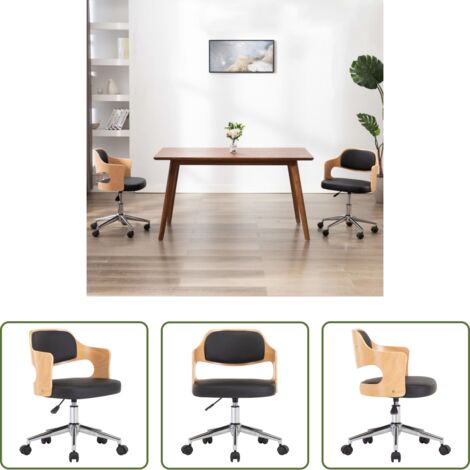 Silla de oficina con respaldo -  Silla de oficina giratoria madera curvada cuero sintético negro