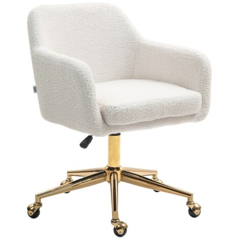 Silla de oficina con ruedas, altura regulable, asiento giratorio 360°, 60 x 61 x 79-88 cm, crema