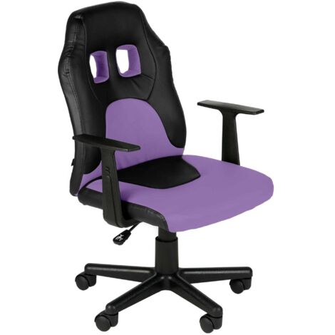 Silla de oficina con ruedas giratorias para niños en PVC y plástico negro/morado 100002726