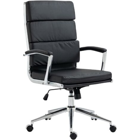 Silla de oficina con ruedas respaldo triple acolchado y forma ergonómica en piel sintética negra y metal cromado 100007015