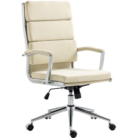 Silla de oficina con ruedas respaldo triple acolchado y forma ergonómica en tejido crema y metal cromado 100007062