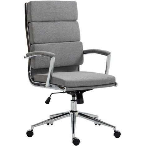 Silla de oficina con ruedas respaldo triple acolchado y forma ergonómica en tela gris y metal cromado 100007029