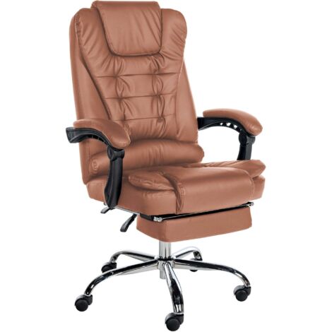 Silla de oficina con ruedas y reposapiés extensible en PVC marrón claro estructura de metal 100007003