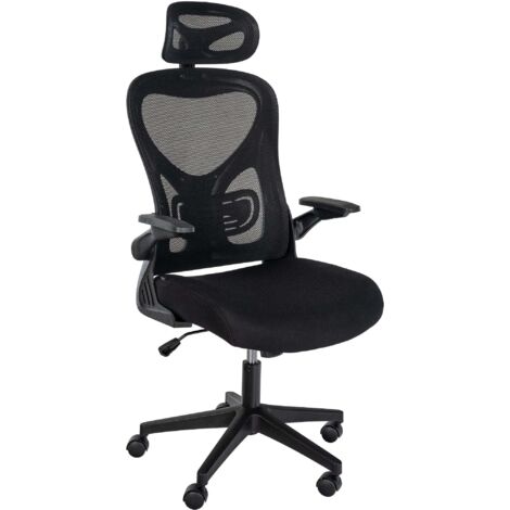 Silla de oficina con soporte lumbar y reposacabezas regulables en altura en tela negra y plástico 100006933
