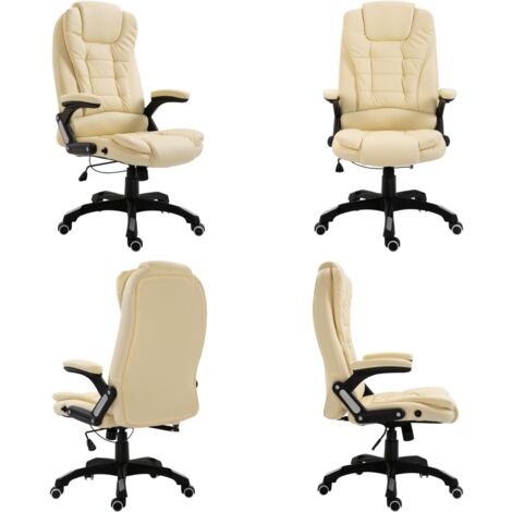 Silla de oficina de cuero sintético color crema - Silla ergonómica - Silla de oficina de cuero sintético