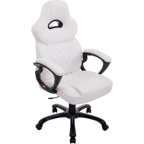 Silla de oficina de diseño gaming con ruedas asiento acolchado hasta 180 kg en PVC blanco 100002423