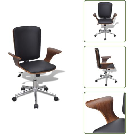 Silla de oficina de madera curvada - vidaXL Silla de oficina giratoria madera curvada y cuero artificial - Silla de oficina con cuero artificial
