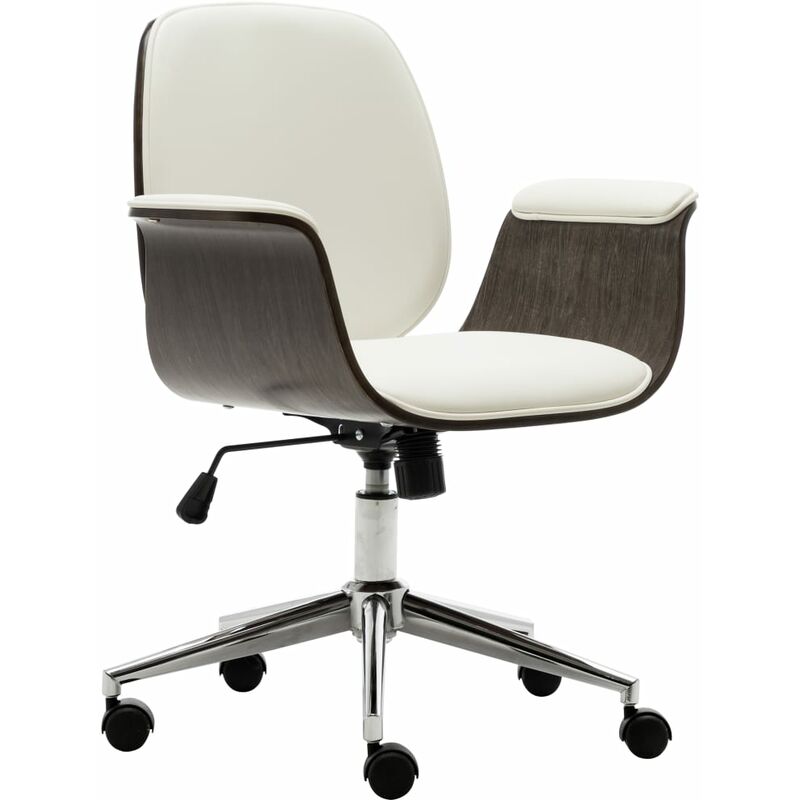 

Silla de oficina de madera curvada y cuero sintético blanco - Blanco
