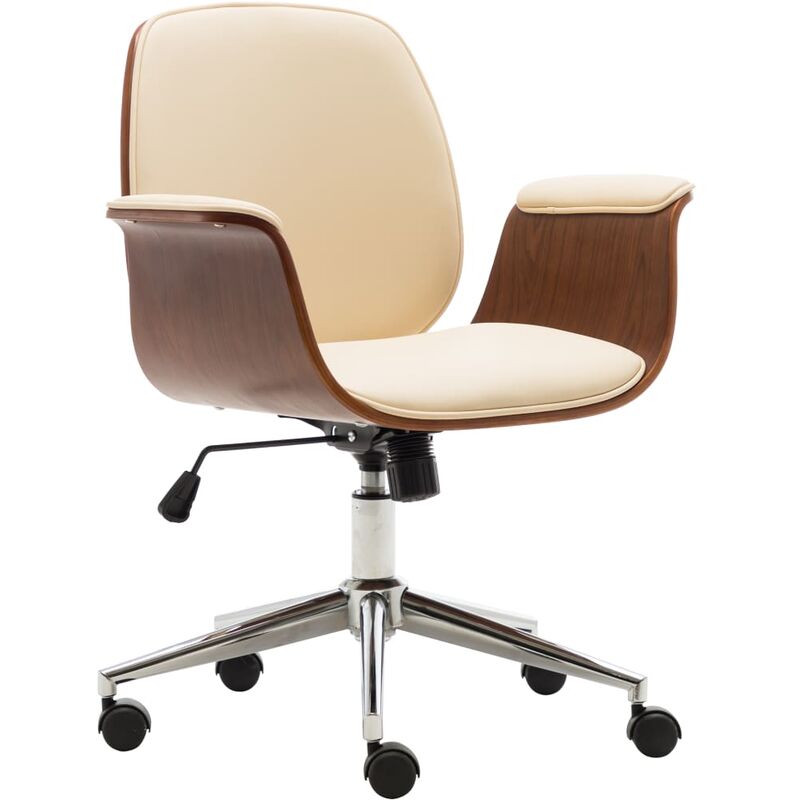 

Silla de oficina de madera curvada y cuero sintético crema - Crema