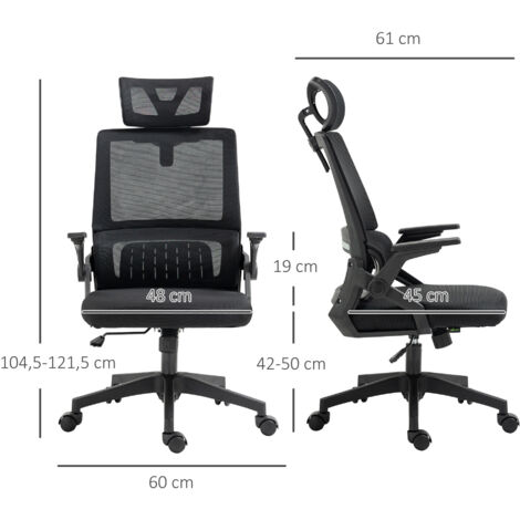 Silla de Oficina de Malla Silla de Escritorio Giratoria Altura y Reposacabezas Ajustable 60x61x104,5-121,5 cm Negro