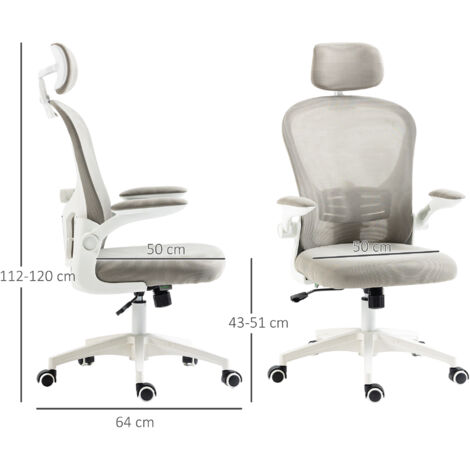 Silla de Oficina de Malla Silla de Escritorio Respaldo Alto Reposacabezas Ajustable Soporte Lumbar 4D 62x64x120 cm Gris