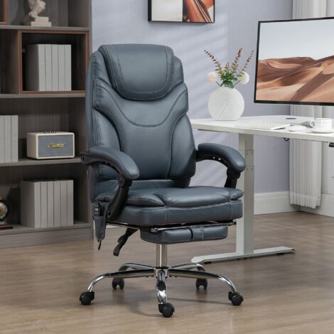 Silla de Oficina de Masaje con 6 Puntos de Vibración Tapizado en Cuero PU Silla Escritorio Reposapiés 67x67x121 cm Gris