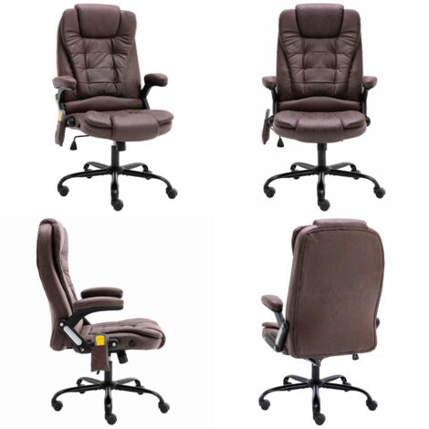 Silla de oficina de masaje piel de ante sintética marrón oscuro - Silla ergonómica - Silla de oficina reclinable