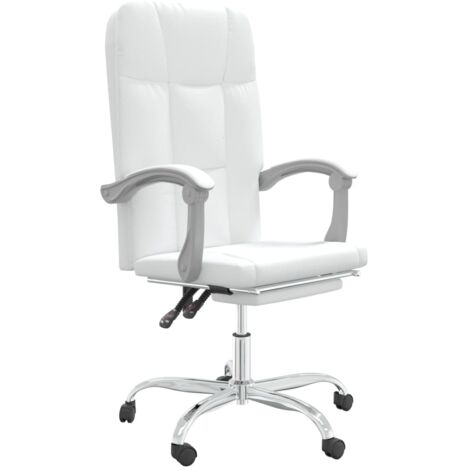 Silla de oficina de piel sintética blanca con asiento giratorio y reclinable adecuada para uso informático o estudio. 020024230