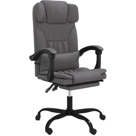 Silla de oficina de piel sintética gris con asiento giratorio y reclinable adecuada para uso con ordenador o estudio 020024247