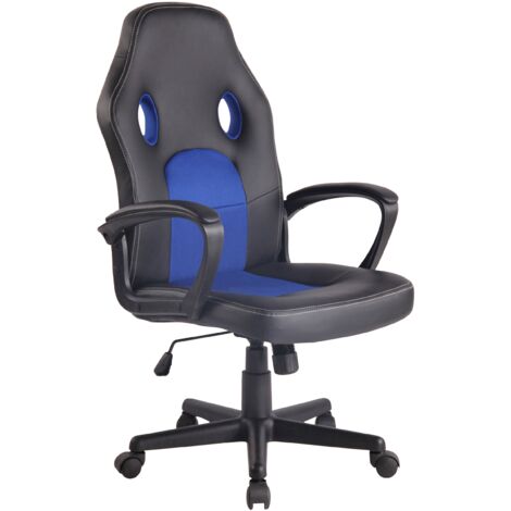 Silla de oficina deportiva de diseño en sintético negro, malla azul BUR10483