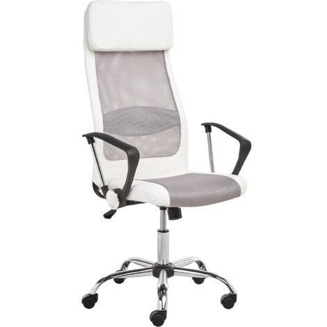 Silla de oficina ejecutiva de malla blanca altura ajustable con elevador de gas giratoria y reclinable Pioneer