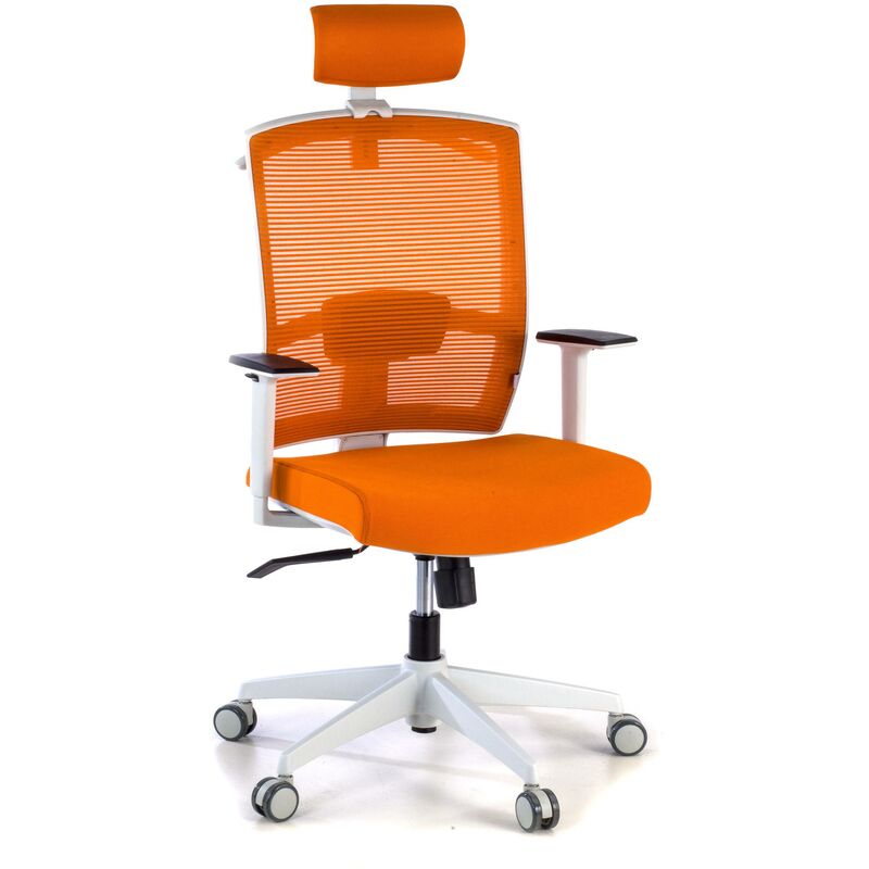 

Silla de oficina ergonómica Kendo white, mecanismo sincro, reposacabezas naranja - naranja