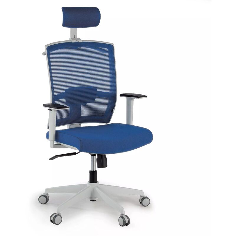 

Silla de oficina ergonómica Kendo white, mecanismo sincro, reposacabezas azul - azul